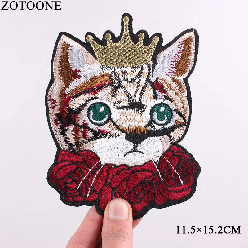 

ZOTOONE New Cute Rose Crowned Cat Patches Embroidery Iron on Patches for Clothes DIY Accessory Applique Stickers for Kids Gift D