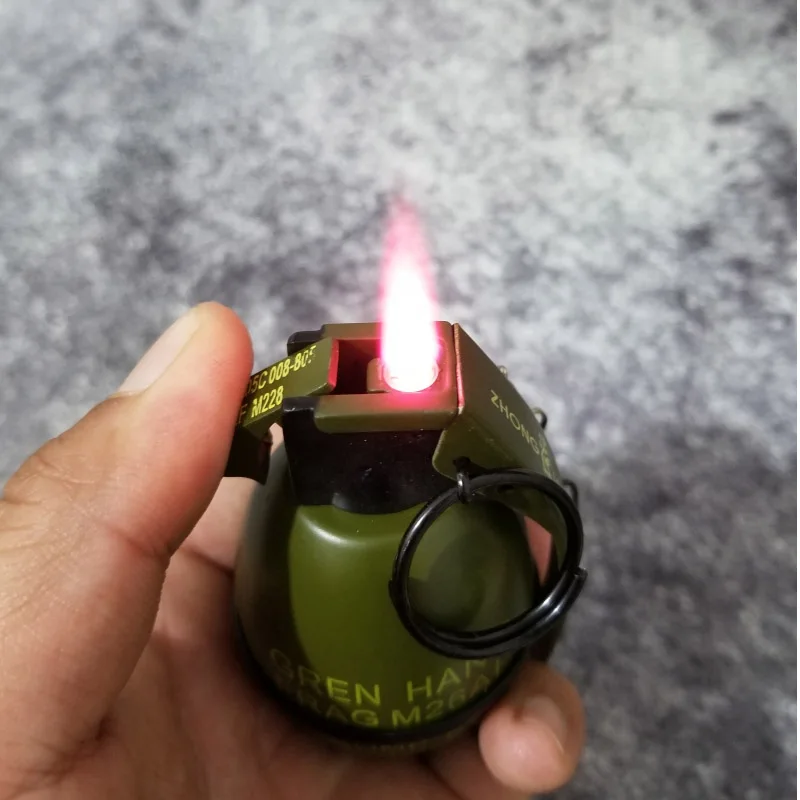 

Military Army Hand Grenades Shape Red Flame Cigarette Lighter Inflatable Windproof Metal Lighter Small Keychain For Men Gifts