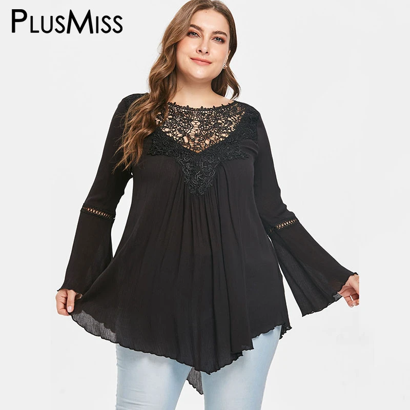 PlusMiss Plus Size 5XL Sexy Lace Chiffon Loose Blouse Women Big Size ...