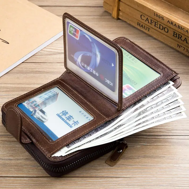 Bullcaptain Cowhide Short Wallet Zipper Coin Bag