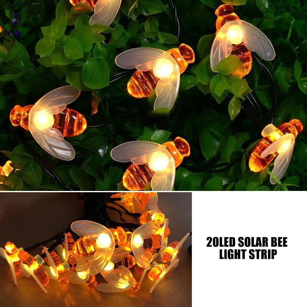 Solar Powered Cute Honey Bee Led String Fairy Light 20leds Bee Outdoor