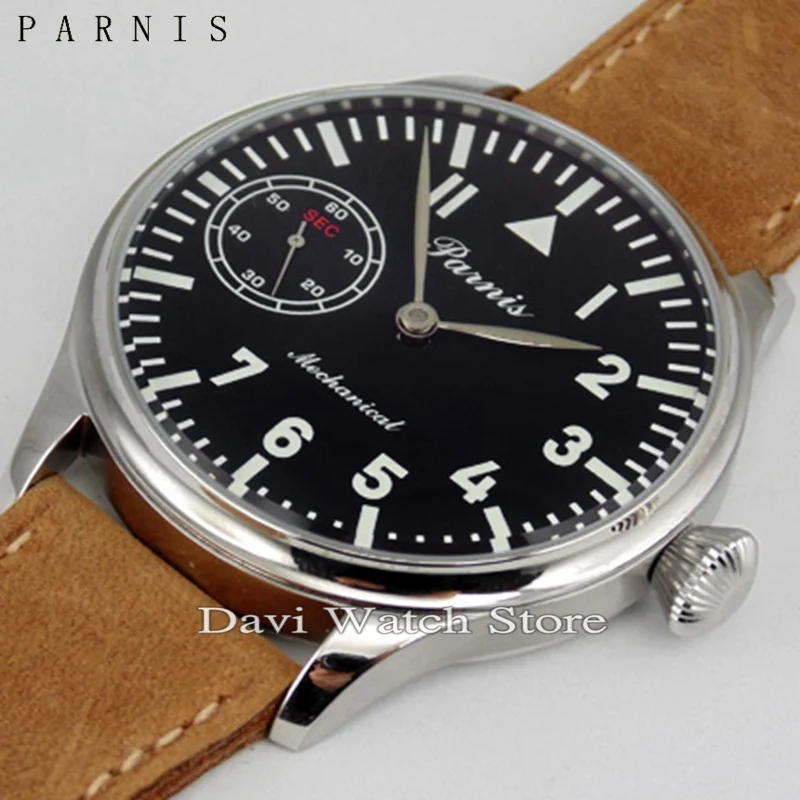 

Parnis 44mm blue luminous mechanical hand winding mens 6497 watch