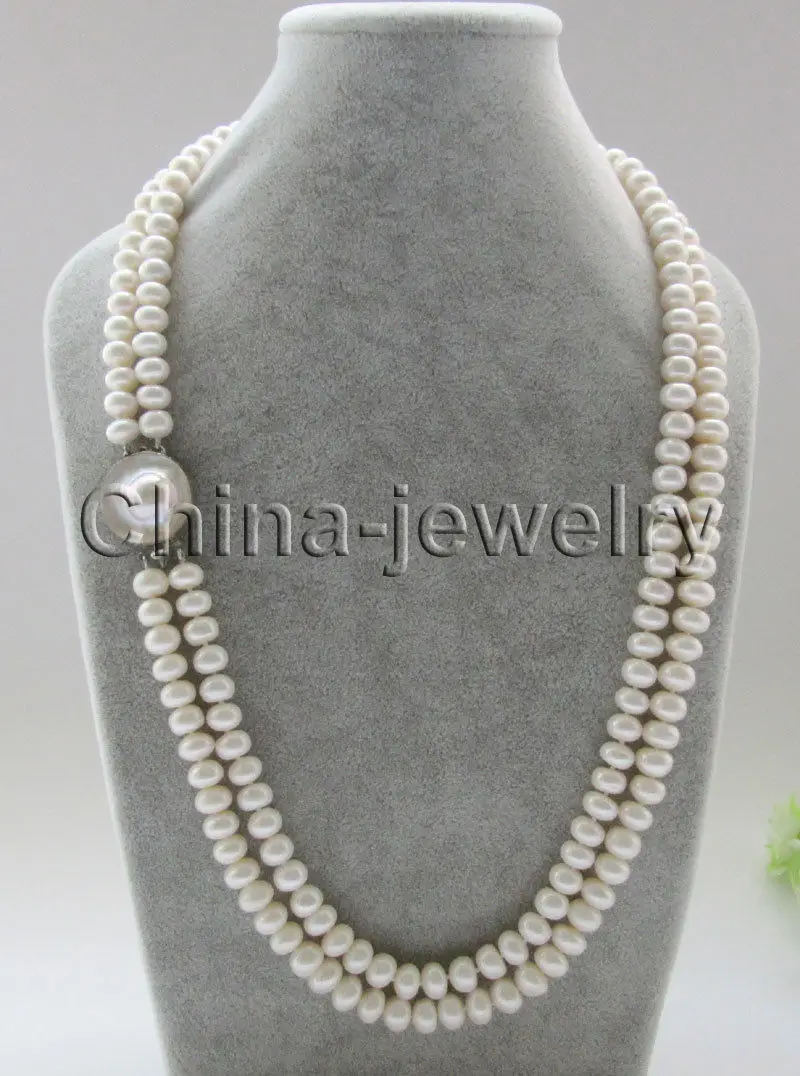 

Free shipping >>>>>longer 2row 25-26" 10mm natural white bread shape freshwater pearl necklace-925
