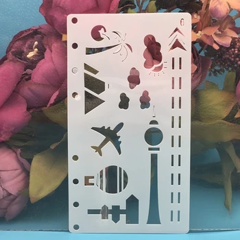 

A6 Plane Tower Tree DIY Craft Layering Stencils Wall Painting Scrapbooking Stamping Embossing Album Paper Card Template