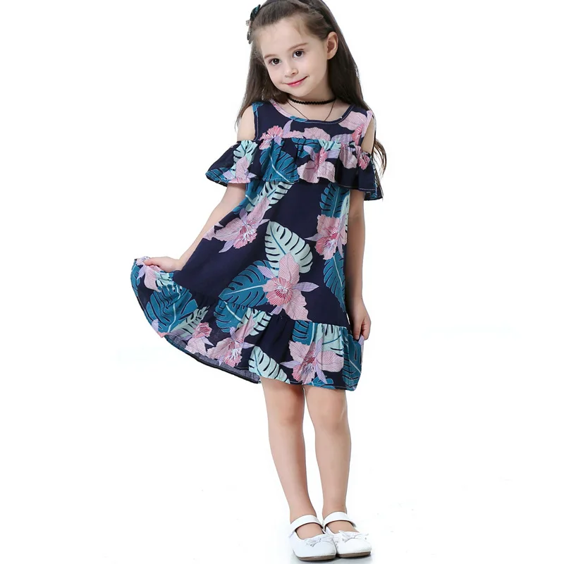 

Girls Cute Beach Party Dress Summer 2019 Kids Off Shoulder Loose Print Mini Dresses Children Casual Sweet Thanksgiving Vestidos