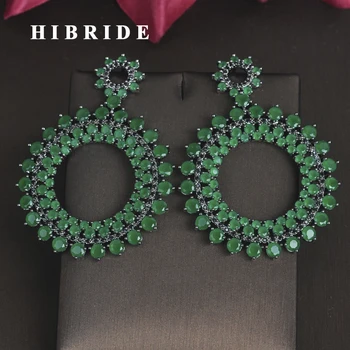 

HIBRIDE Brand Big Round Cut Green Cubic Zirocnia Statement Earrings Dangle Earrings Boucle d'oreille Wholesale Price E-675