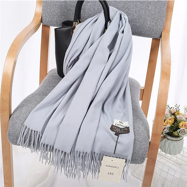 Light Gray TagerWilen, роскошный брендовый зимний шарф, унисекс,, женский, мужской, шерстяной, небесный, кашемировый шарф, Пашмина, с кисточками, для женщин и мужчин, накидка, шаль - Цвет: Light Gray