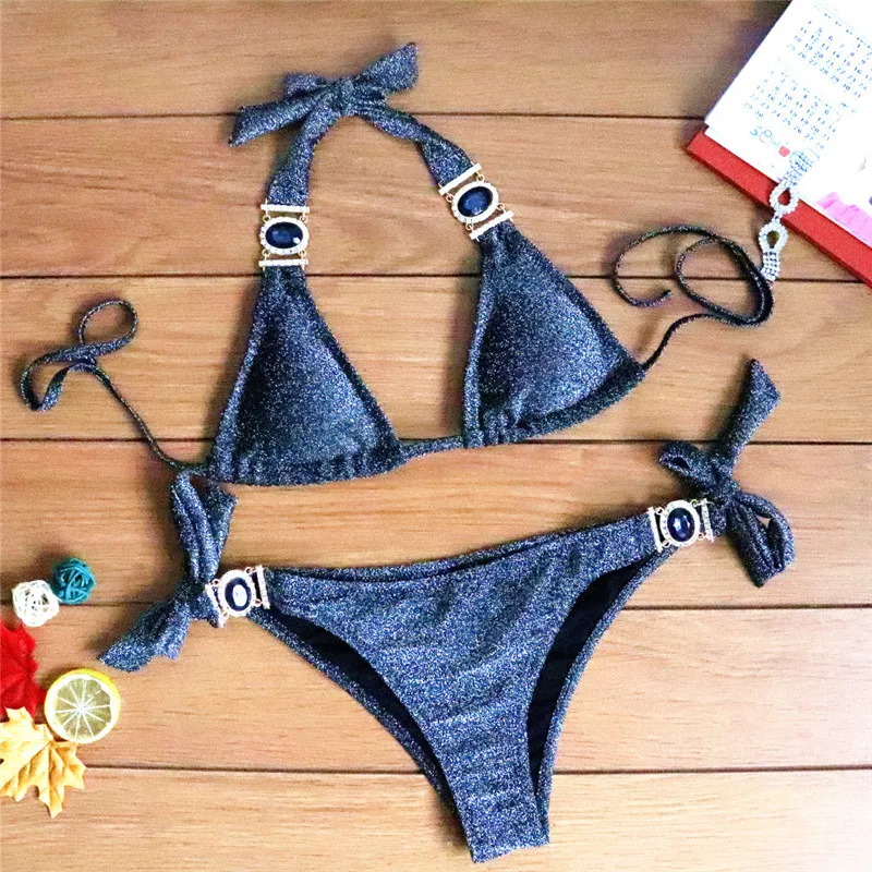 Shiny micro sexy bikini 2019 Push up swimwear women bathing suit Triangle halter swimsuit female biquini Tie up two-piece suit Shiny micro sexy bikini 2019 Push up swimwear women bathing suit Triangle halter swimsuit female biquini Tie up two-piece suit