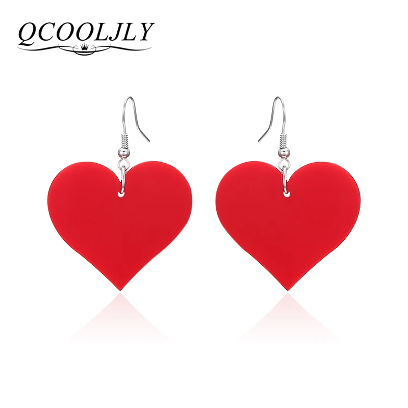 QCOOLJLY забавные интересные серьги в форме сердца акриловые ювелирные изделия панк лето мультфильм дизайн черный белый красный цвет висячие серьги