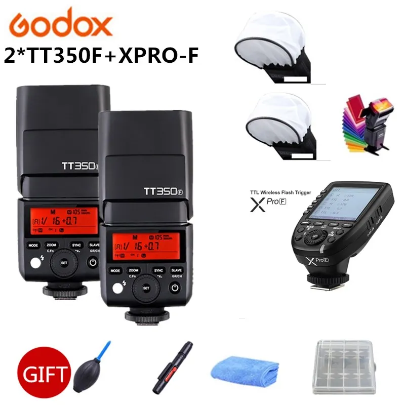 

Godox 2x TT350F 2.4G HSS TTL GN36 Flash Speedlite + Xpro-F Trigger Transmitter Kit for Fuji X-Pro2/X-T20/X-T1/X-T2