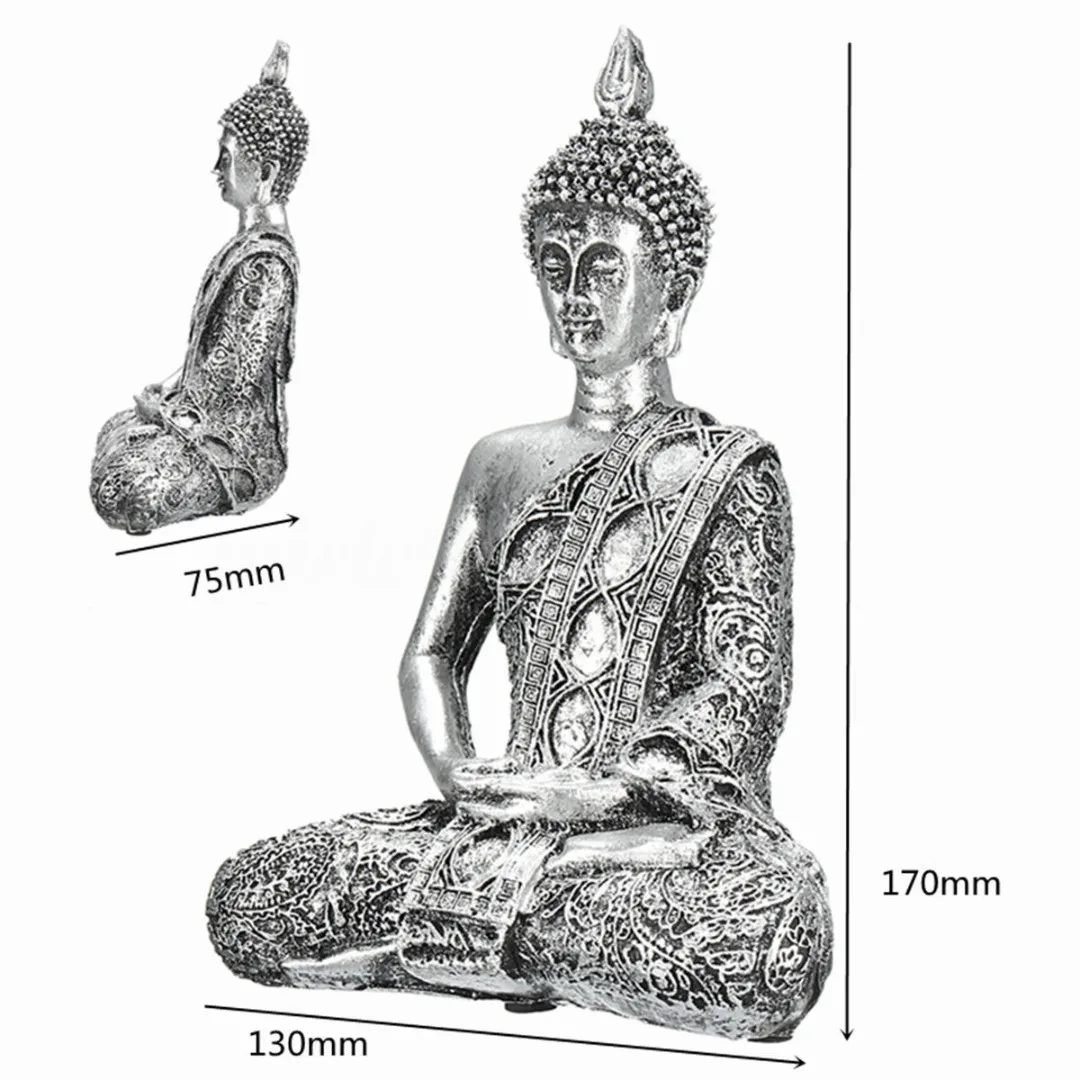 170*30*75mm Silver Thai Buddha Statue Sculpture Meditating Antique Home Ornament Feng Shui Tibetan Buddhist Amitabha