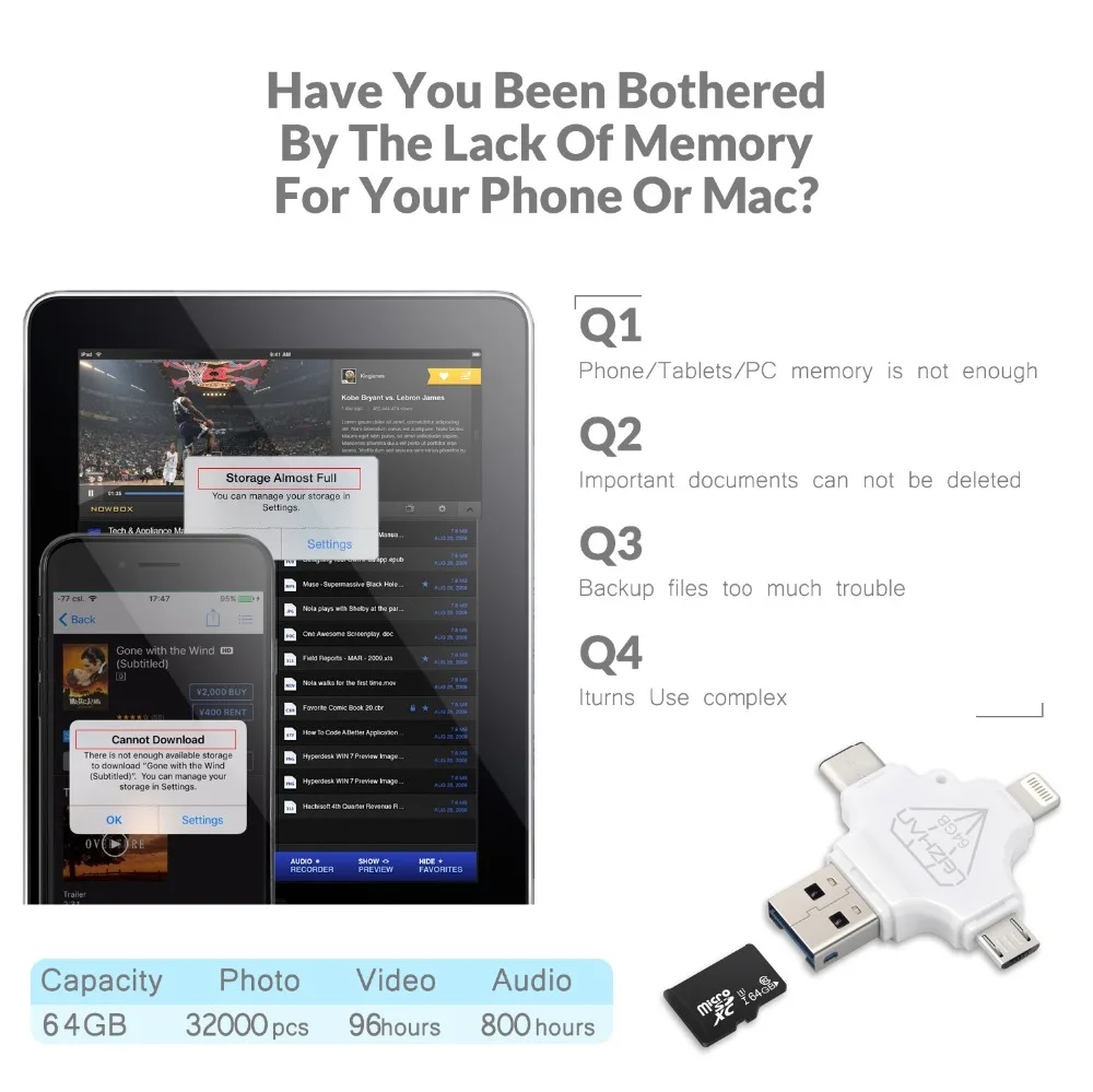 USB флеш накопитель LEIZHAN с разъемом Lightning для iphone iPad Samsung Huawei Xiaomi 128 ГБ 64 32 micro sd TF