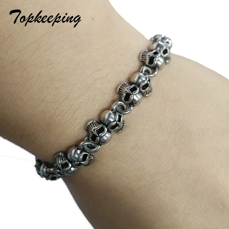 

Mens Vintage Gothic Jewelry Silver Color Twins Skull Punk Rock Bracelets Halloween Bangles Boys Hip Hop Bracelet for Gifts Sale