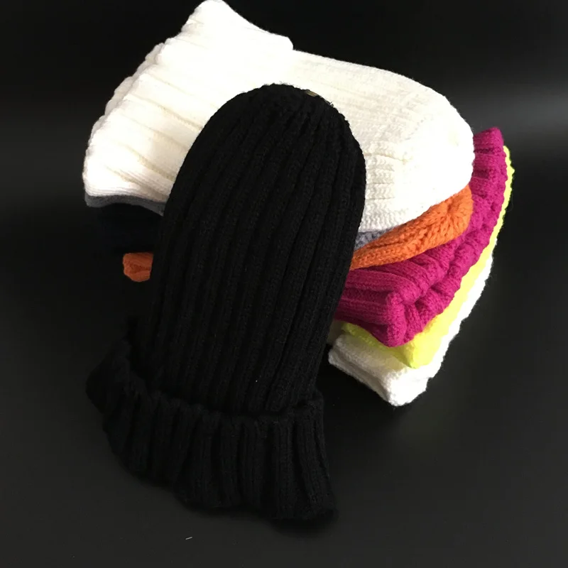 Cllikko/ г. Зимние шапки для мальчиков и девочек, высокое качество, повседневные однотонные шапочки, вязаная шапка для девочек, детские шапки - Цвет: black children