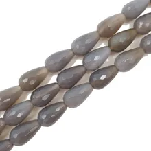 LII Ji Натуральный Камень Серый агат форма слезы граненые бусины около 13x22 шарики для DIY ювелирных изделий 38 см
