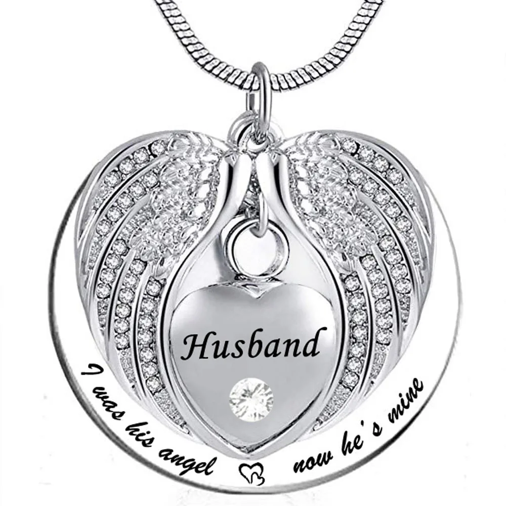 Cremation Jewelry for Ash My Husband Urn Necklace Angel Wing Birthstone Keepsake Memorial Pendant Cremation Jewelry for Ash My Husband Urn Necklace Angel Wing Birthstone Keepsake Memorial Pendant
