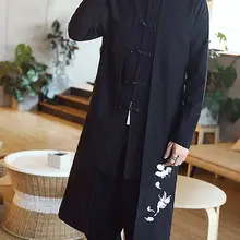 Черный вышивка Кран весна и осень мужской Костюм Танг хлопок и лен боевых искусств костюмы халат wing chun одежда мужчин кунг-фу платье