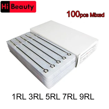 

100PCS/lot Disposable Mixed Assorted Sizes Curved Round Liner Tattoo Needles 1RL 3RL 5RL 7RL 9RL For Tattoo Machine Gun Grip Tip