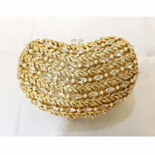 8339GD gold Crystal Bean Wedding Bridal Party Night hollow Metal Evening purse clutch bag case box handbag