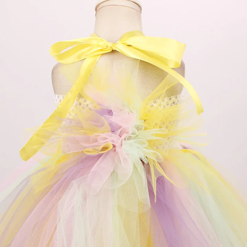 Pastel Rainbow Girls Unicorn Tutu Dress Princess Flower Girl Party Dresses with Headband Kids Birthday Halloween Unicorn Costume (8)