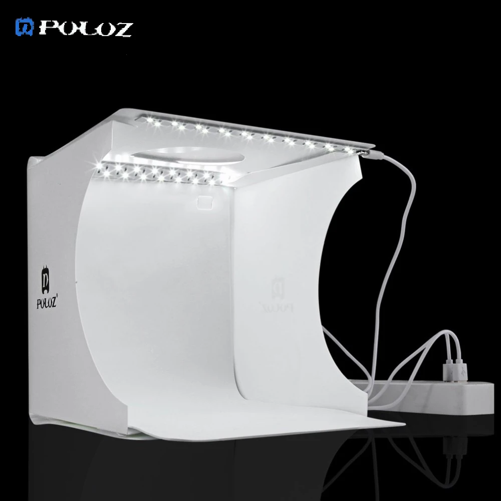

PULUZ 20*20cm 8" Foldable Mini Photography Studio Box for DSLR Camera Mobile Phone Portable 2pcs LED Light 2 Background Lightbox
