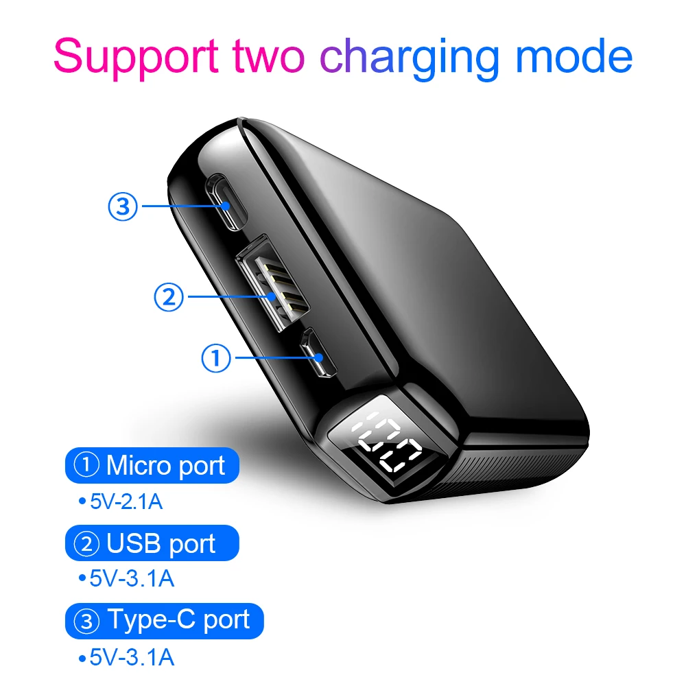 9000mAh 5V/3.1A Protable Fast Charger Power Bank LED Display For iPhone Type-c Android Mobile Phone Charger Battery Powerbank
