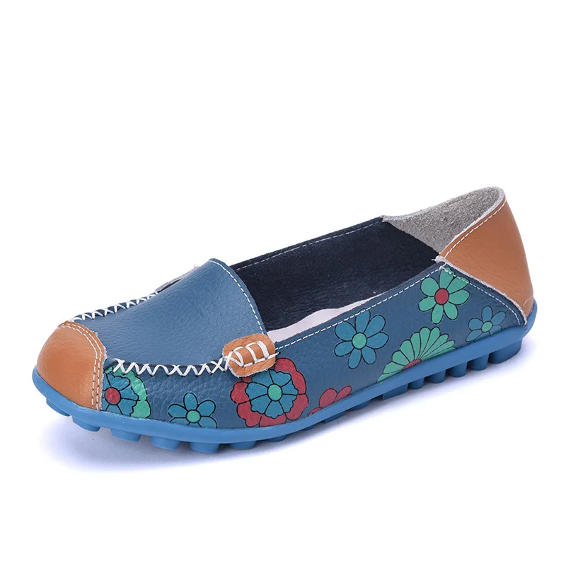 Модная женская обувь на плоской подошве; лоферы из натуральной кожи; Летняя женская повседневная балетная обувь; мокасины; zapatos mujer; большие размеры 34-44 - Цвет: blue