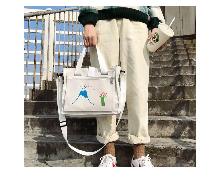Menghuo Women Canvas Handbag Cartoon Printed Shoulder bag Female Large Capacity Ladies Beach Bag Women Canvas Tote Shopping New _12