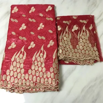 

2018 New African Bazin Riche Getzner Lace Fabric With Embroidery,French Net Lace for dress African Tulle Lace Fabric red H333-2