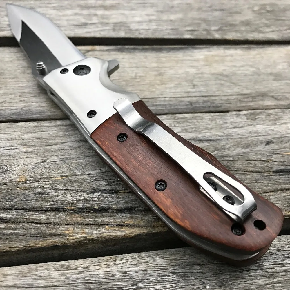  LDT DA51 Folding Knife 8Cr14Mov Blade Rosewood Steel Handle Survival Pocket Knives Outdoor Camping 