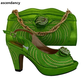

Lemon Green Color African Matching Shoes and Bags Italian In Women High Quality African Wedding Shoes and Bag Set Italy Shoe Bag