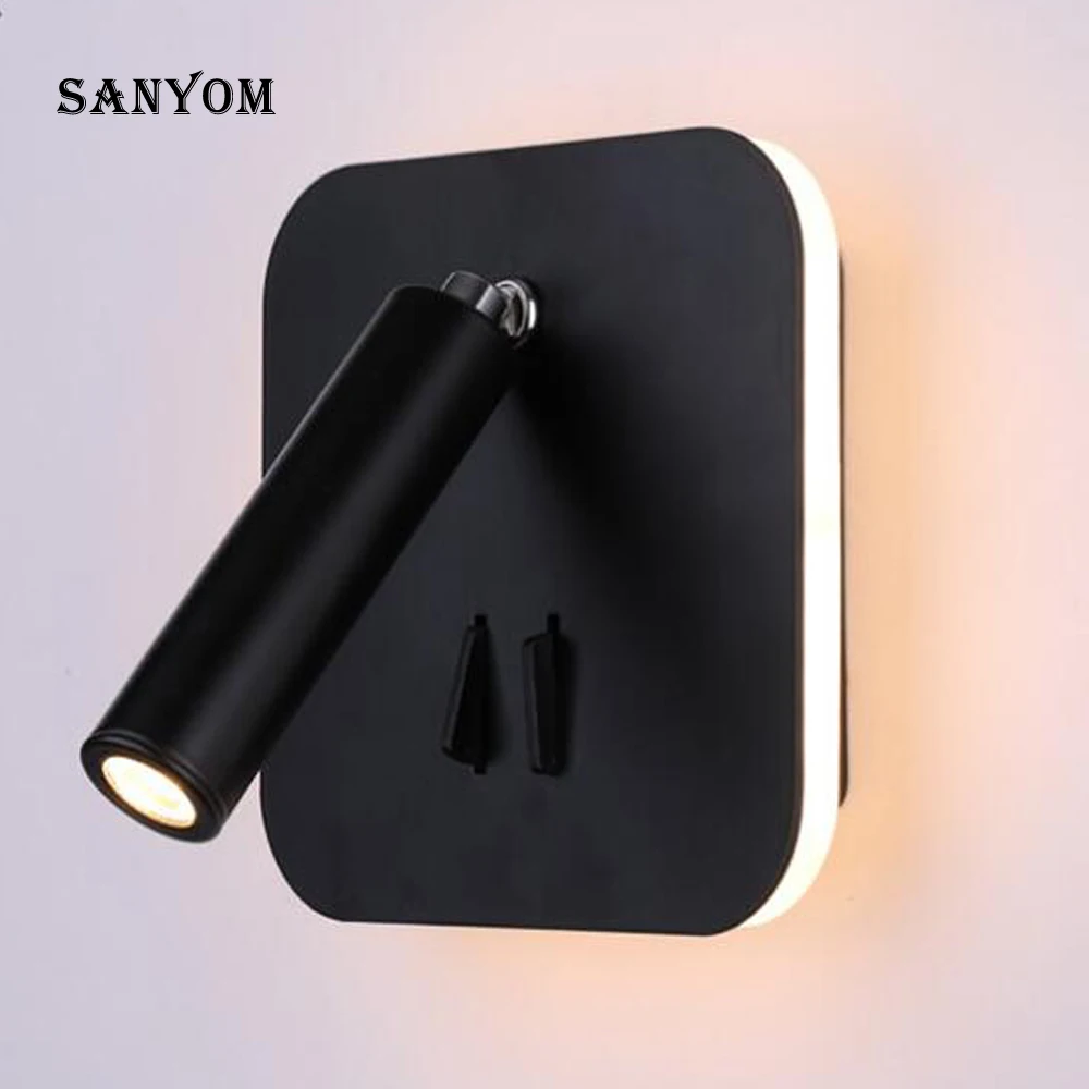 

SANYOM LED Wall Lamp with switch 3W spotligh 7W backlight 350 rotation Aluminum Sconce indoor wall light Adjustable bedroom