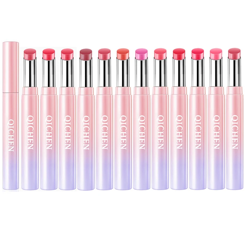 

New 12 Color Natural Moisturizing Lipstick Matte Pink Tube Non-stick Cup Long lasting Lip Gloss High Quality
