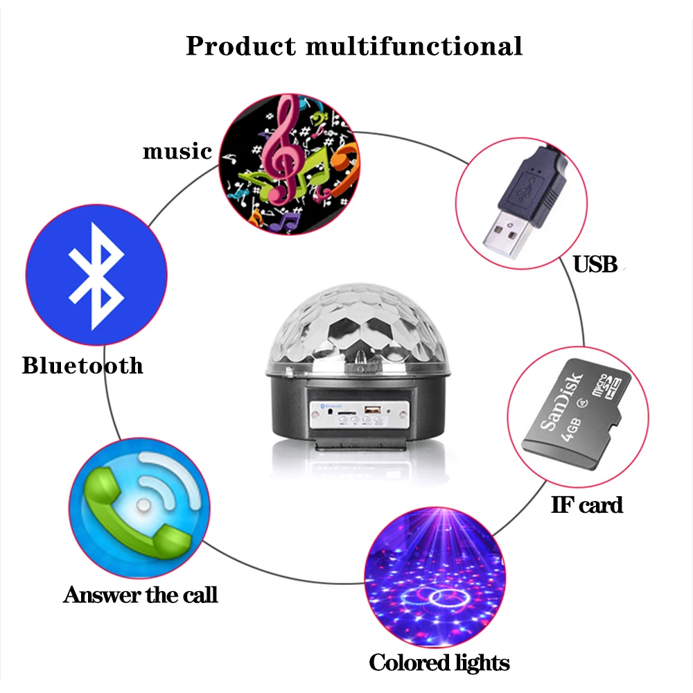 9 اللون LED بلوتوث المتكلم ديسكو الكرة ضوء مع Mp3 لاعب حفلة موسيقية الليزر حزب ضوء 18 W DJ المرحلة ضوء الليزر الإسقاط مصباح