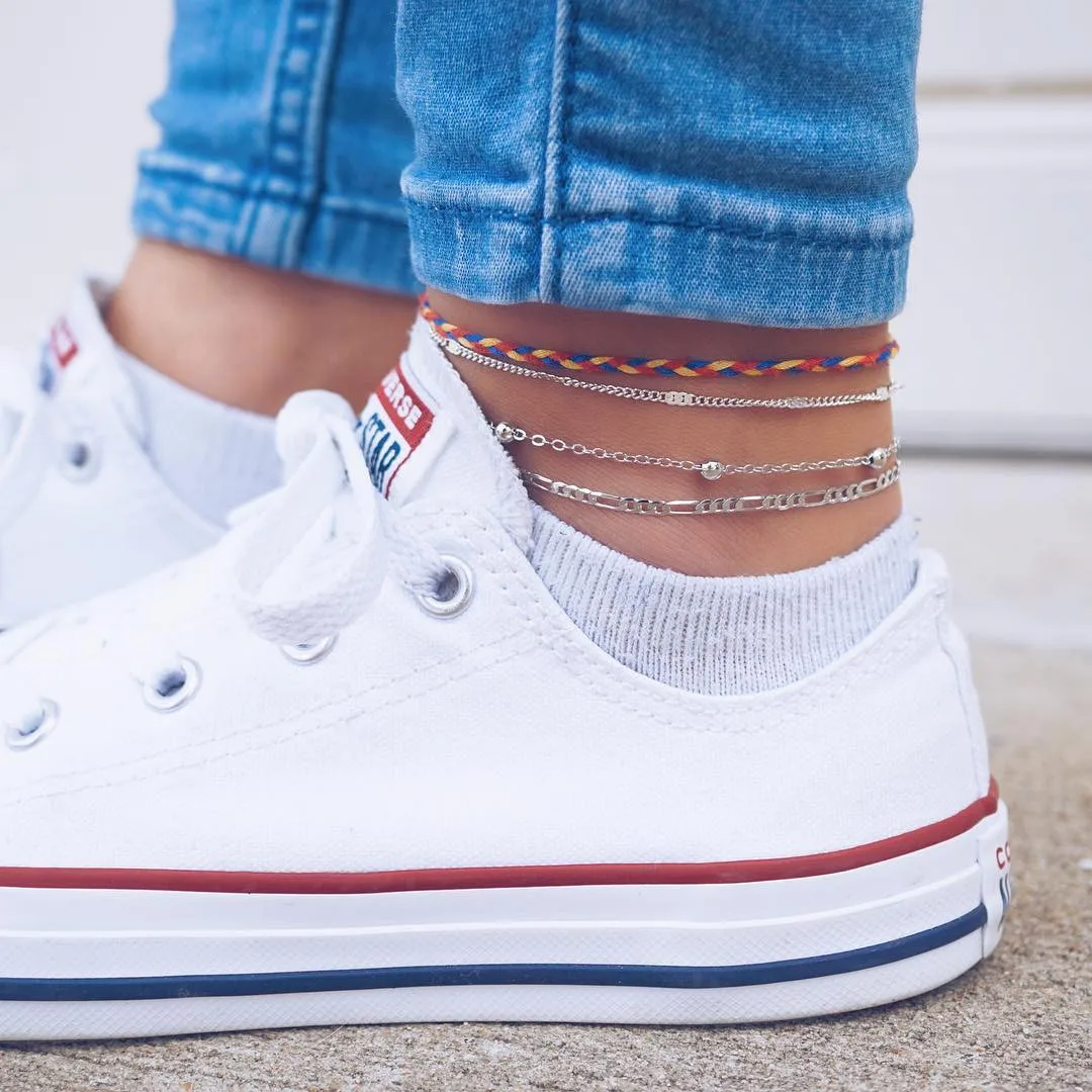 

Stylish Bar 4pcs Women's Bracelet On The Leg Feet Accessories Ethnic Style Elements Retro Color Rope Woven Pattern Chain Anklet