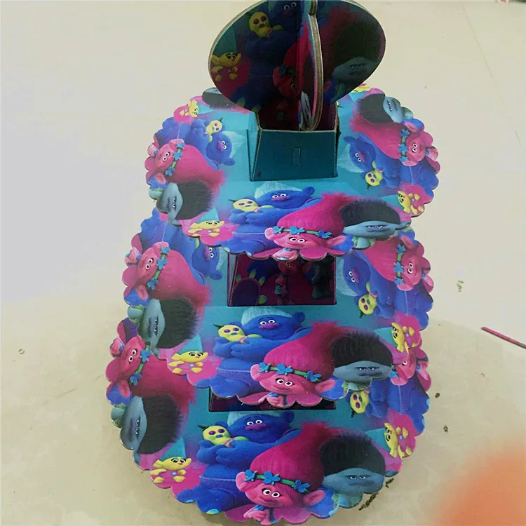 Cartoon Trolls 3-tier Cake Stand Baby Shower Supplies Kids Birthday Cupcake Hold Kids Birthday Party Table Cake Holder