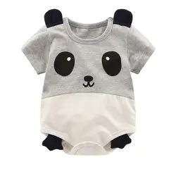 Одежда для малышей Треугольники комбинезон хлопок короткий рукав с рисунком панды коровы для новорожденных; комбинезон; одежда для