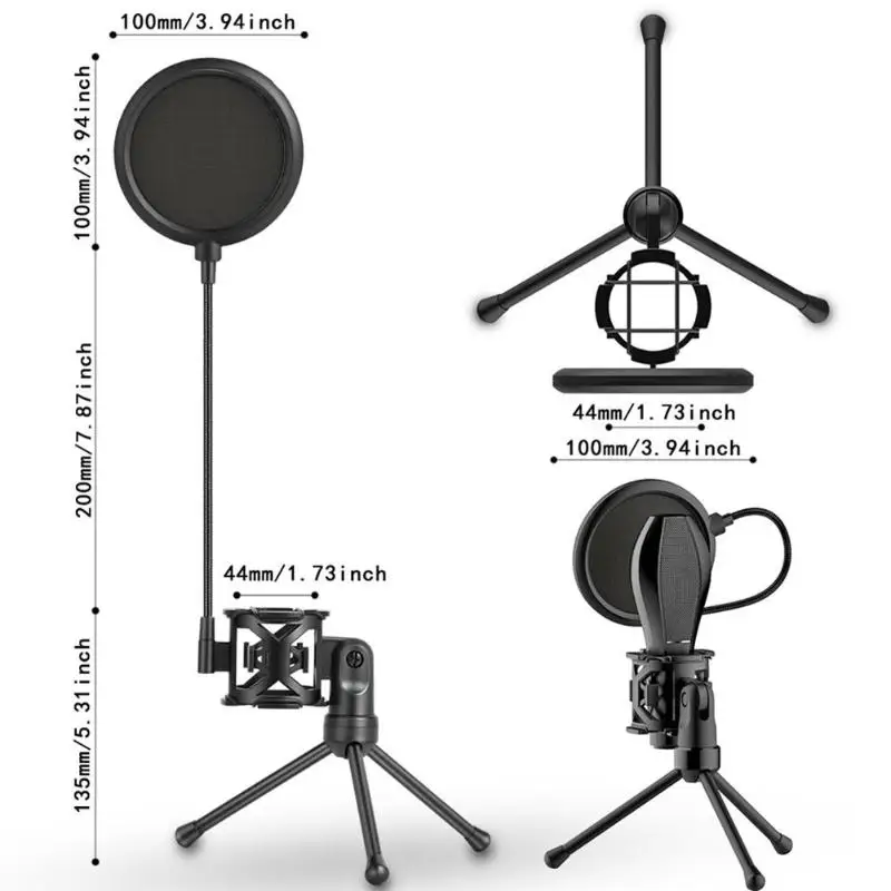 Складной микрофон Стенд кронштейн Настольный Штатив для микрофона держатель с амортизатором фильтр «Ветер» для трансляции конференции Live Vedio