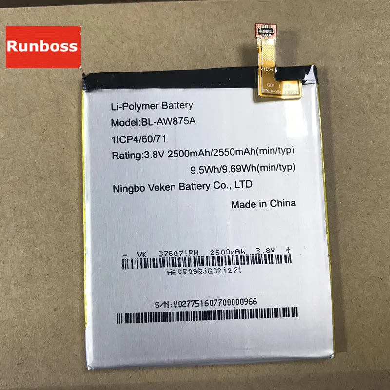 

Runboss Original Quality Battery BL-AW875A 1ICP4/60/71 2550mAh Batteria