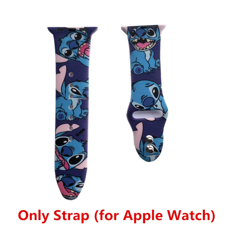 YUKIRIN Cartoon Stitch Lion King Little Mermaid Silicone Sport Band For Apple Watch Series 5 4 3 2 1 Wrist Strap Case for iWatch - Band Color: Blue Stitch Band