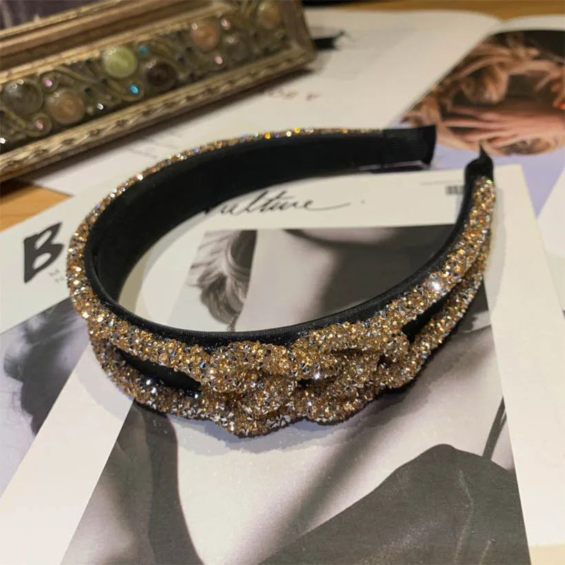 LEVAO Glitter Rhinestone Elegant Chinese Knot Headbands Bezel Turban Wide Size Girls Women Hairband Hair Accessories Hair Hoop