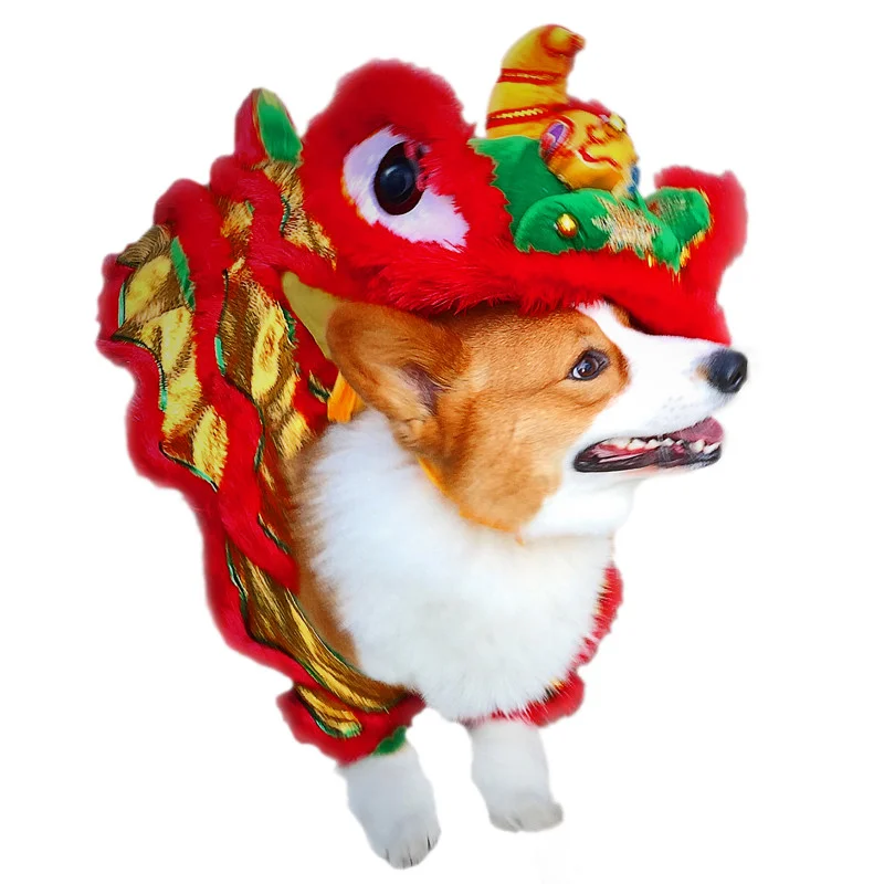 

Funny Dog Clothes New Year's Pet Chinese Costume Dragon Dance Lion Dog Clothes Lion Dance Red Festive Lucky Cat Clothes Makeover