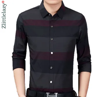 

2019 brand casual spring luxury striped long sleeve slim fit men shirt streetwear social dress shirts mens fashions jersey 2310