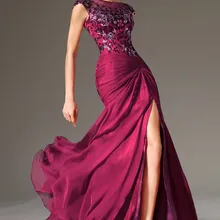 Фиолетовые Вечерние платья, шифоновые кружевные сексуальные платья с рукавом-крылышком и разрезом размера плюс, Длинные вечерние платья для выпускного вечера, Robe De Soiree