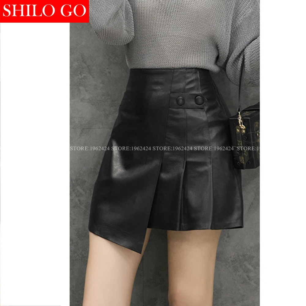 SHILO GO/Новые Модные уличные женские Асимметричные расклешеные шорты, юбка из овечьей кожи, юбка из натуральных материалов, Женская винтажная юбка