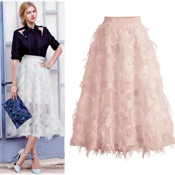 

Fashion Design Feather Tassel High Waist Long Skirts for Women Elegant Chiffon Long Skirt Jupe Longue Femme Falda Larga