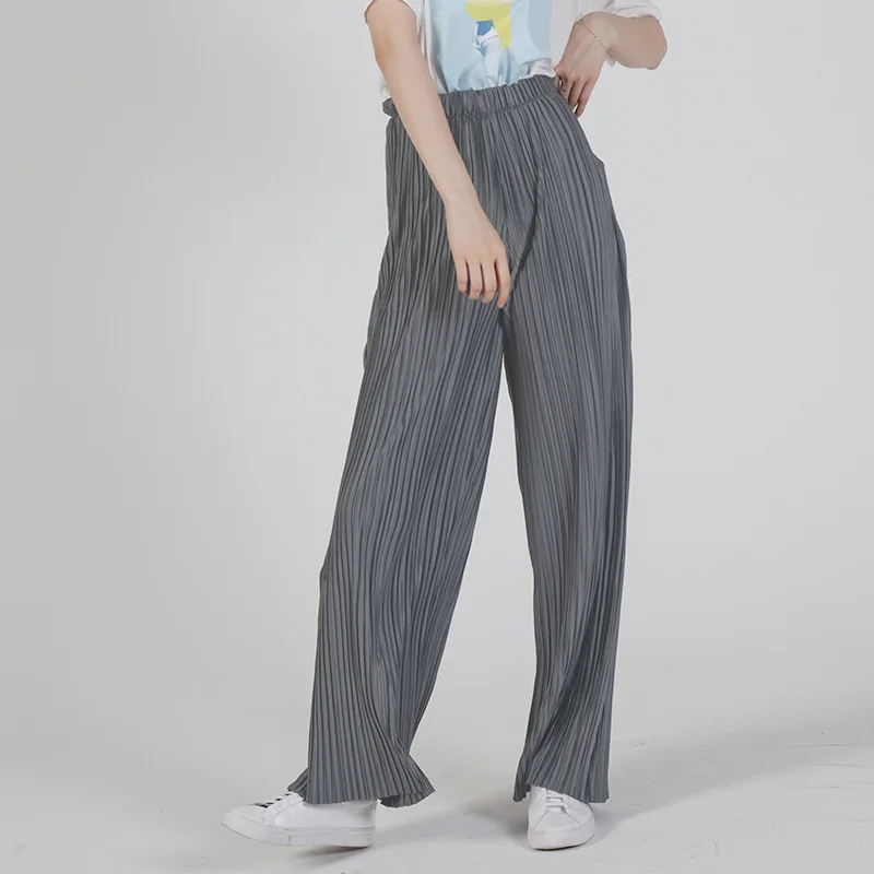 

Women's Trousers 2019 New Crumpled Vertical Straight Tube Wide Leggings Casual Pants Straight Elastic Waist Black Women Pants