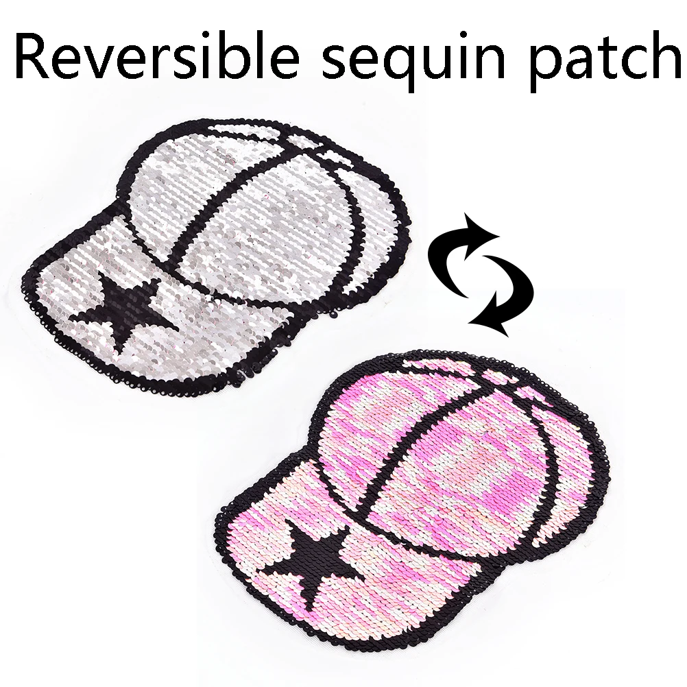 Baseball Cap Badge Reversible Change Color Sequins Sew On Patches For