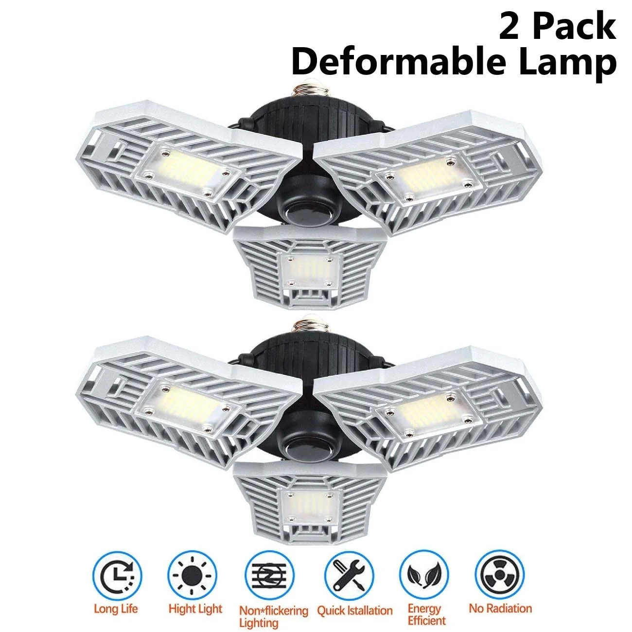

2PCS High Power E27 60W 144LED Floodlights Adjustable Panel Industrial Flood Light 6000lm for Garage Warehouse Exhibition AC220V
