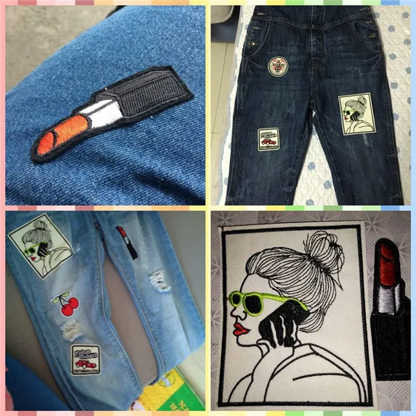 Cool girl with glasses BAM Lipstick Iron On Cloth Patches 3pcs - 5